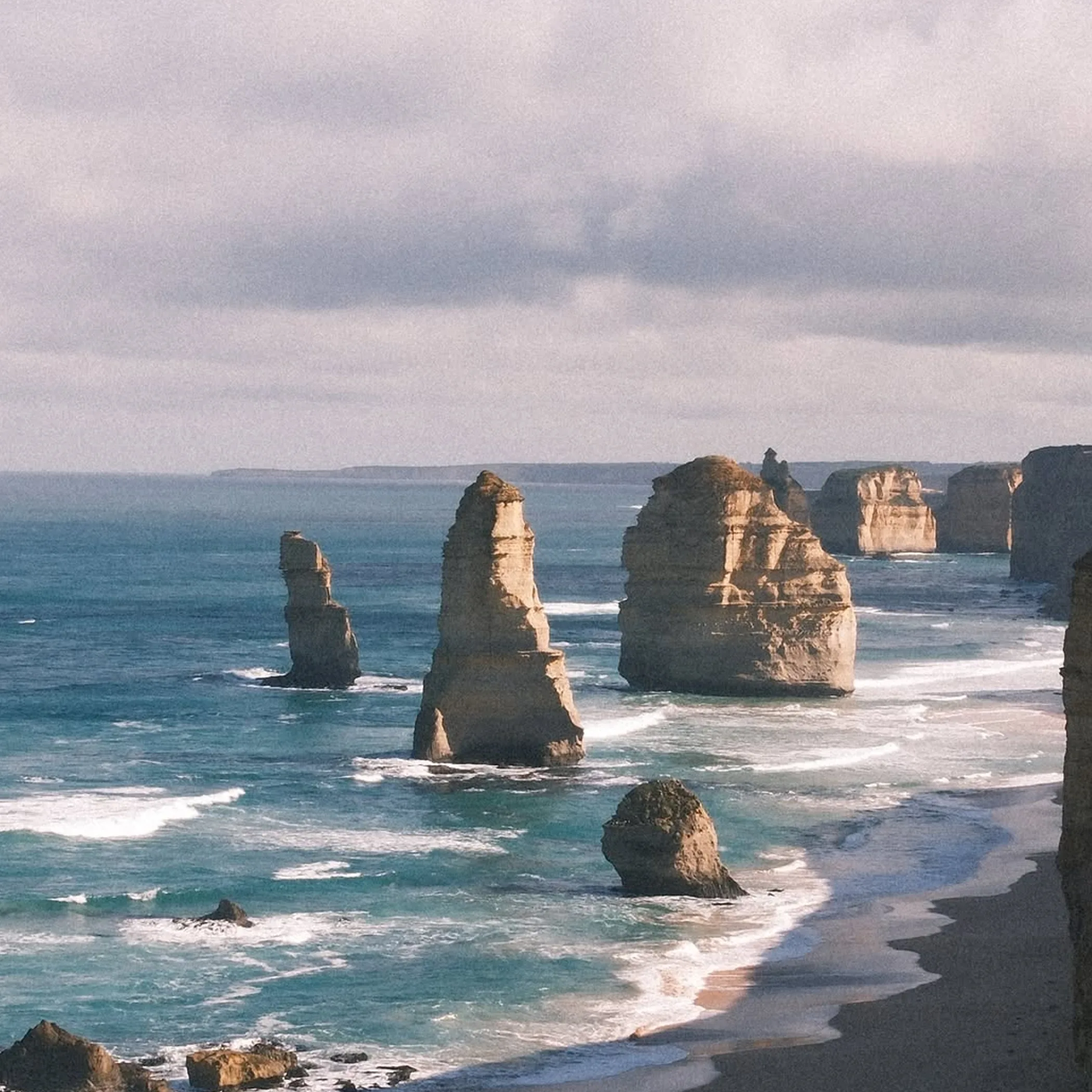 twelve limestone stacks along coastline